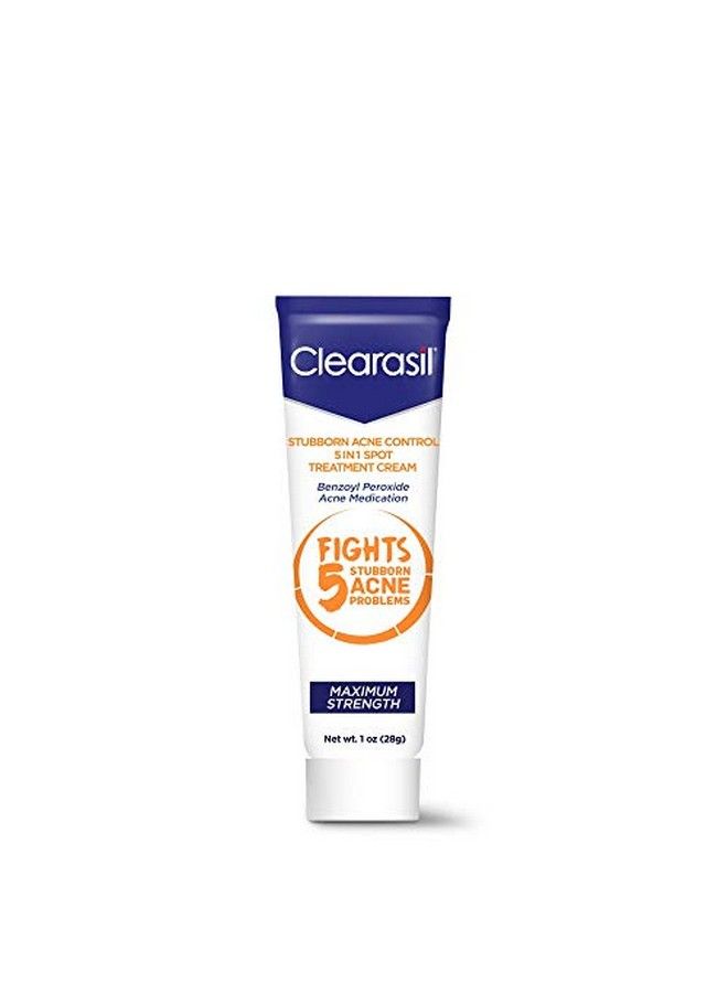 Clearasil Stubborn Acne Control 5 In 1 Spot Treatment Cream Maximum Strength Benzoyl Peroxide Acne Medication Fights Blocked Pores Pimple Size Excess Oil Acne Marks & Blackheads 1 Oz.  - Image 1