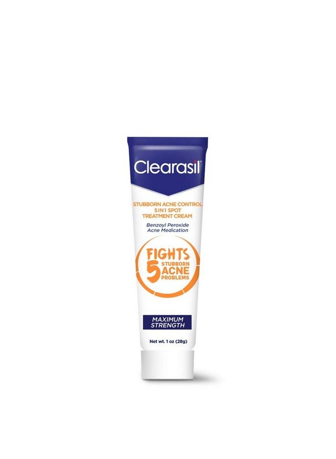 Clearasil Stubborn Acne Control 5 In 1 Spot Treatment Cream Maximum Strength Benzoyl Peroxide Acne Medication Fights Blocked Pores Pimple Size Excess Oil Acne Marks & Blackheads 1 Oz.  - Image 2