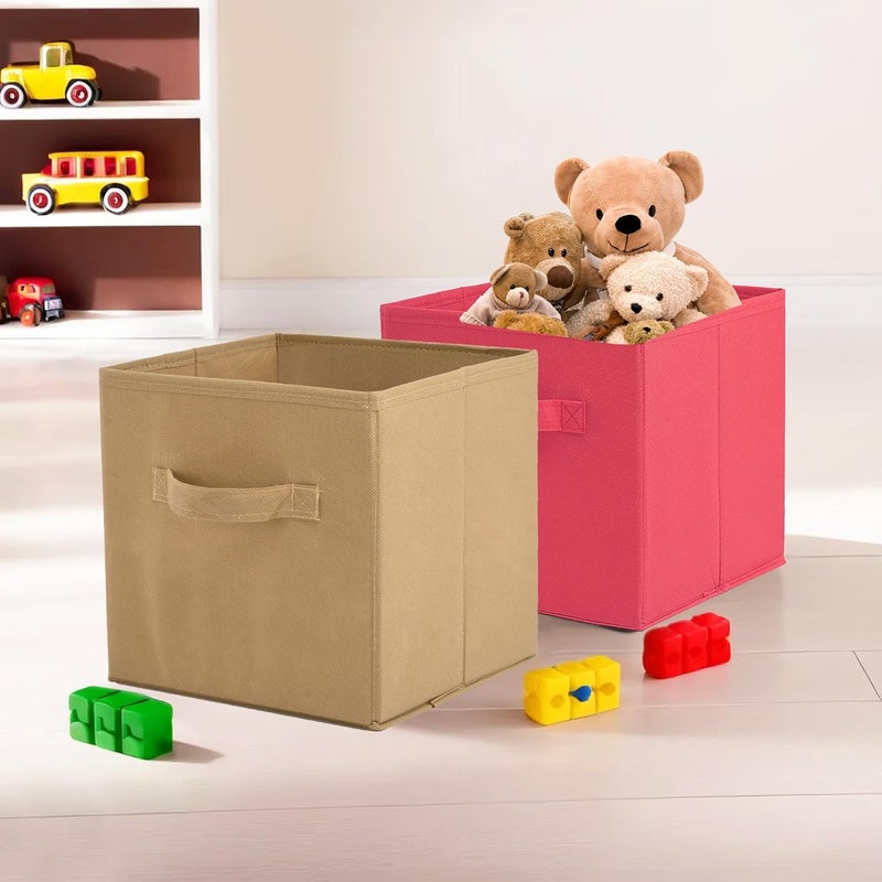 Kuber Industries Kuber Industries Pack of 2 Square Foldable Multipurpose Wardrobe Storage Organizer for Home 11 Inch Portable CupboardCloset Organiser Storage Box for Clothes Toys Pink Beige  - Image 1