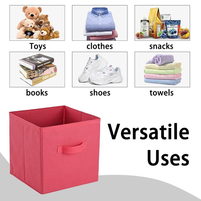 Kuber Industries Kuber Industries Pack of 2 Square Foldable Multipurpose Wardrobe Storage Organizer for Home 11 Inch Portable CupboardCloset Organiser Storage Box for Clothes Toys Pink Beige  - Image 5