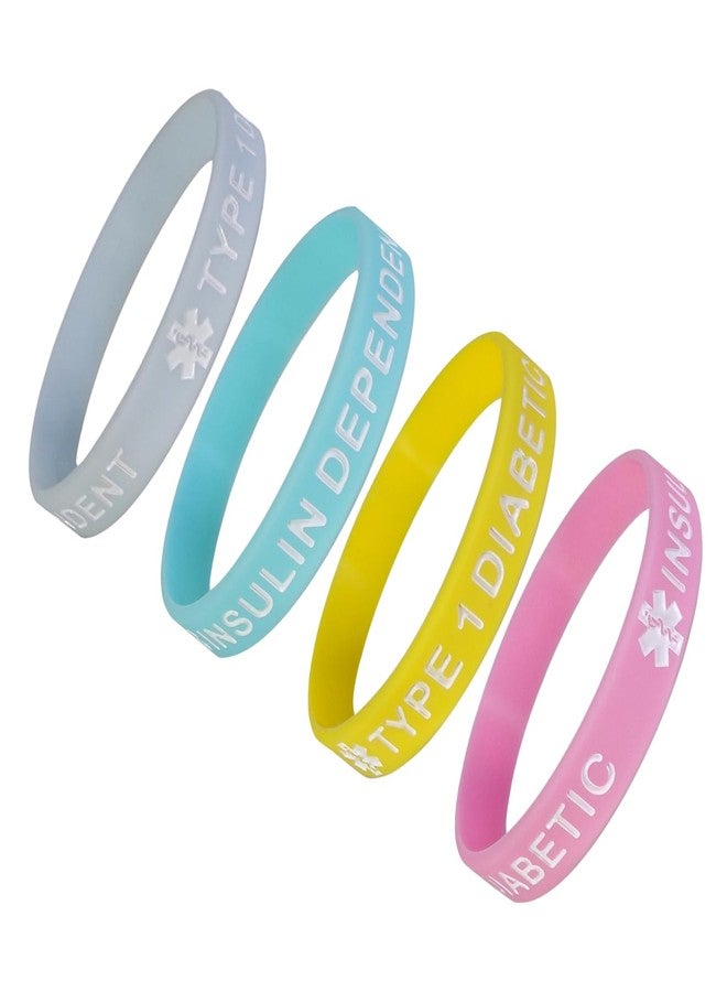 Max Petals TYPE 1 DIABETIC INSULIN DEPENDENT Medical Alert ID Silicone Bracelet Wristbands Pastels 4 Pack - Image 3
