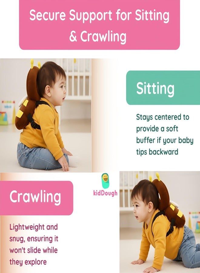KidDough Bee Shape Head Protector, Cushioned Backpack for Babies | 6 Months - 36 Months | Lightweight (Brown Bee) (Brown Bee) - Image 2