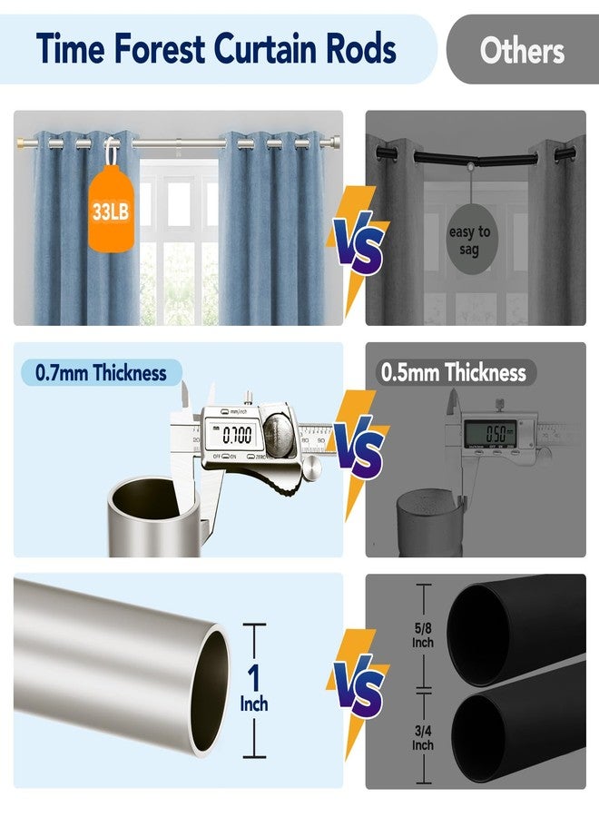 Time Forest 2 Pack Curtain Rods for Windows 48 to 84 Inch(4-7ft), 1 Inch Brushed Nickel Curtain Rods Set, Adjustable Heavy Duty Curtain Rod, Curtain Rods for Bedroom Living Room, Drapery Rods, Size 32"- 90" - Image 3