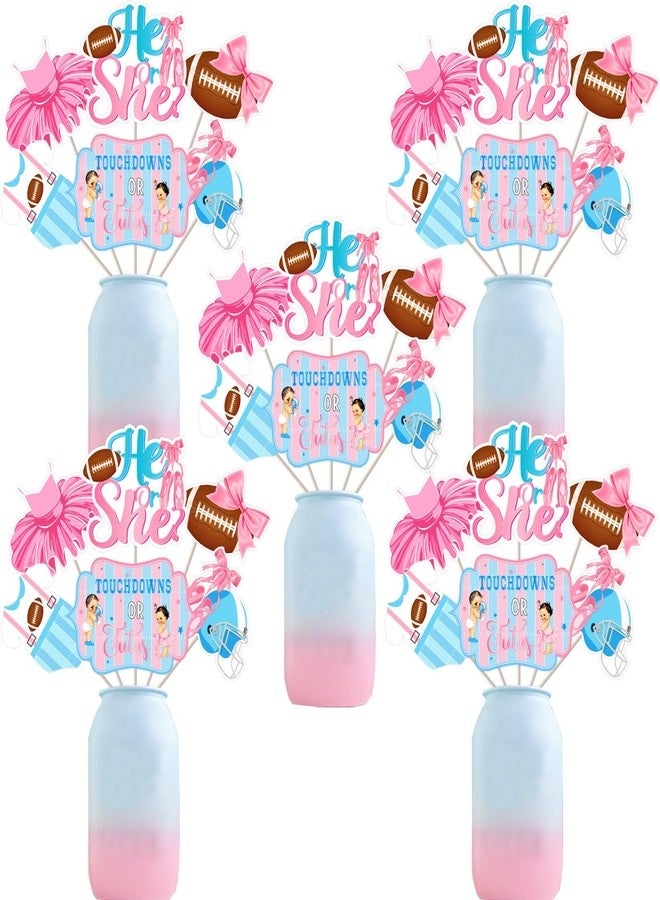Balterever 24pcs Touchdowns or Tutus Gender Reveal Centerpieces Stick Touchdowns or Tutus Gender Reveal Party Supplies Pink and Blue Touchdowns or Tutus Table Toppers Table Centerpiece for Boy or Girl - Image 1