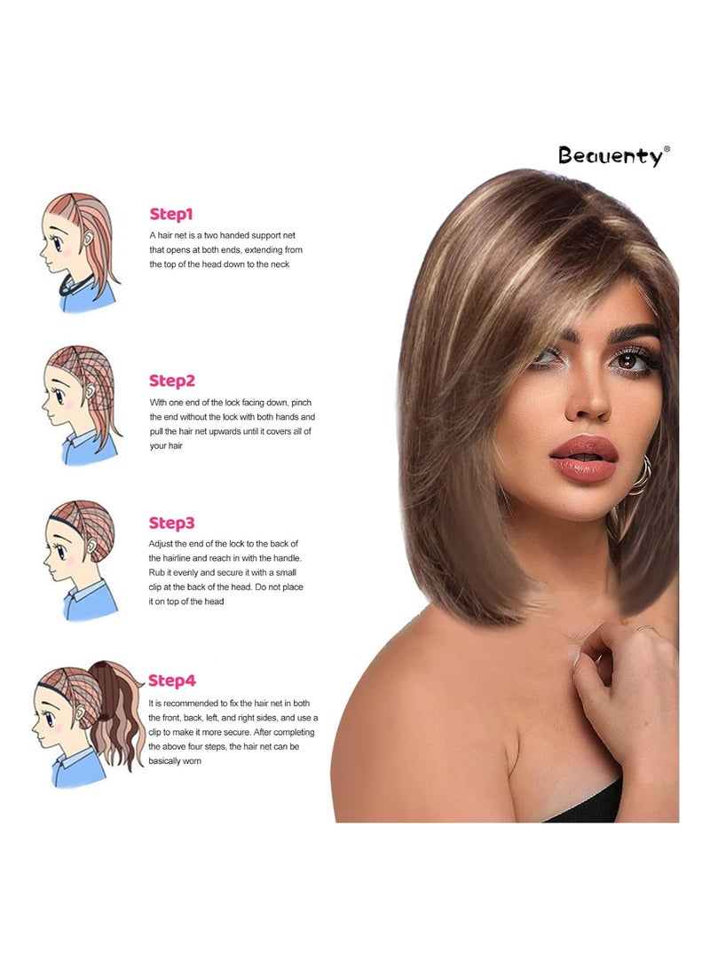 إستيل شعر مستعار مصنوع من الألياف المقاومة للحرارة مع غرة للنساء، شعر مستعار كامل المظهر طبيعي (بني) - Image 4