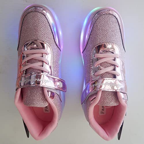 Ufatansy Roller Shoes USB Rechargeable Roller Skate Shoes LED Fashion Sneakers with Wheels Kids Skateboarding for Girls Boys Sports Footwear(11 M US =CN27, Double Wheels, Rose) - Image 3