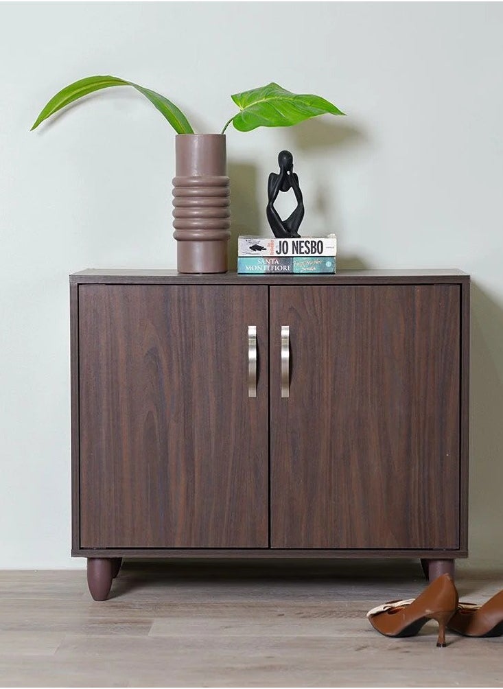 DANUBE HOME - خزانة أحذية من فيار 9 أزواج تصميم عصري أثاثOrganizer أحذية من الخشب لمنطقة الدخول والمدخل وغرفة المعيشة مصنوعة في ماليزيا رف تخزين أحذية L78xW35xH65.5 سم - بني داكن - Image 1