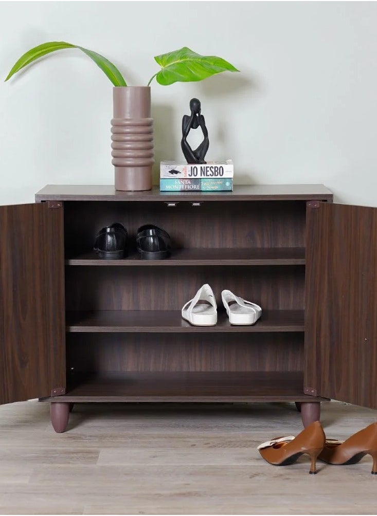 DANUBE HOME - خزانة أحذية من فيار 9 أزواج تصميم عصري أثاثOrganizer أحذية من الخشب لمنطقة الدخول والمدخل وغرفة المعيشة مصنوعة في ماليزيا رف تخزين أحذية L78xW35xH65.5 سم - بني داكن - Image 1
