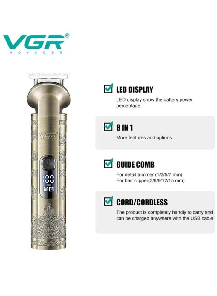 في جي آر V-110 مجموعة العناية المتعددة 8 في 1 للوجه والشعر والجسم والأجزاء الخاصة، ماكينة حلاقة الشعر، ماكينة حلاقة اللحية، ماكينة حلاقة الأذن والأنف، ماكينة حلاقة الرأس، مجموعة العناية الكاملة للجسم، هيكل معدني مع حقيبة سفر، مدة التشغيل 180 دقيقة - Image 2