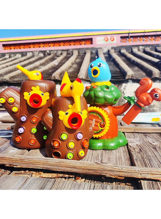 Woodpecker Insect Catching Toy Forest Doctor Intelligence Development Magnetic Puzzle Feeding Bird Children Fishing Toy Feeding Bird-Color:Oversized Trunk + Bird + Squirrel-Blue - Image 2