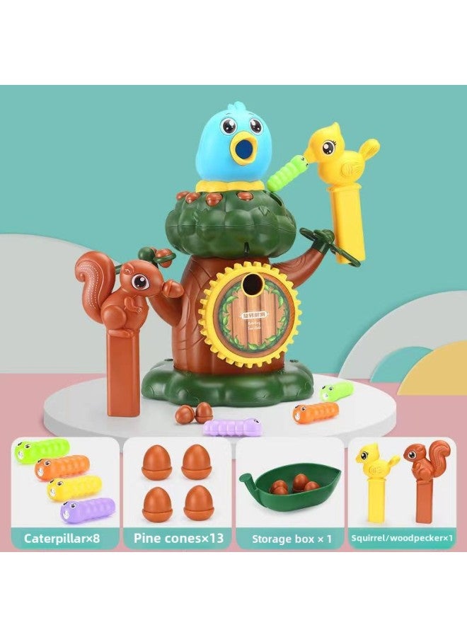 Woodpecker Insect Catching Toy Forest Doctor Intelligence Development Magnetic Puzzle Feeding Bird Children Fishing Toy Feeding Bird-Color:Oversized Trunk + Bird + Squirrel-Blue - Image 1