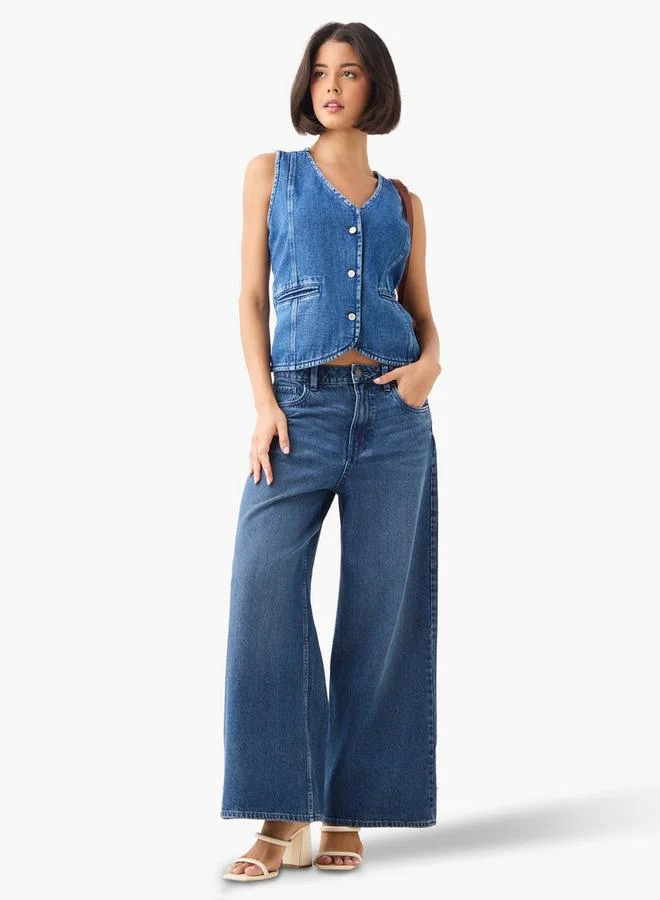 Splash FAV Wide Leg Mid Rise Jeans Cotton