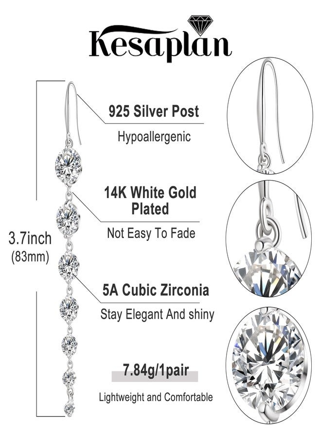 KesaPlan 925 Silver Dangle Earrings for Women Statement 5A Cubic Zirconia Prom Earrings for Wedding Elegant Diamond Jewelry for Bride - Image 3