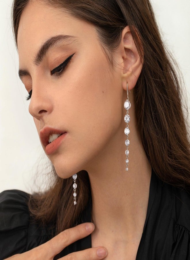 KesaPlan 925 Silver Dangle Earrings for Women Statement 5A Cubic Zirconia Prom Earrings for Wedding Elegant Diamond Jewelry for Bride - Image 4