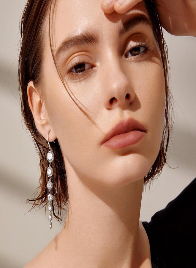 KesaPlan 925 Silver Dangle Earrings for Women Statement 5A Cubic Zirconia Prom Earrings for Wedding Elegant Diamond Jewelry for Bride - Image 5