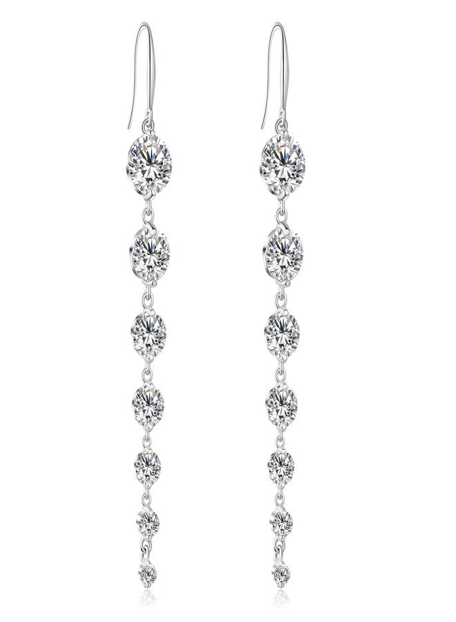 KesaPlan 925 Silver Dangle Earrings for Women Statement 5A Cubic Zirconia Prom Earrings for Wedding Elegant Diamond Jewelry for Bride - Image 1