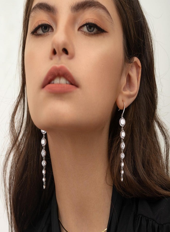 KesaPlan 925 Silver Dangle Earrings for Women Statement 5A Cubic Zirconia Prom Earrings for Wedding Elegant Diamond Jewelry for Bride - Image 2