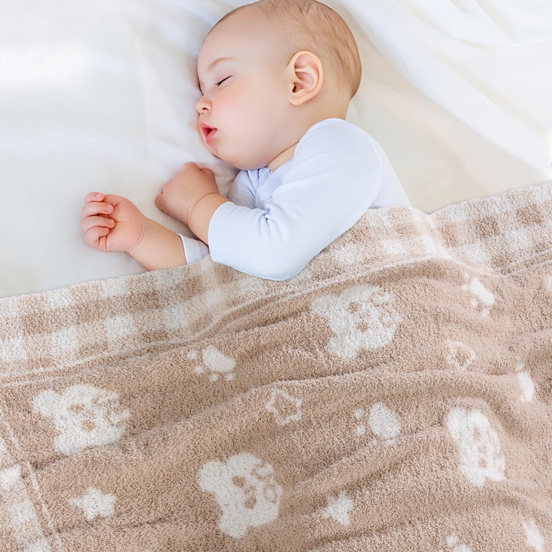 JOOJA Beige Bear Baby Blanket â€“ Knitted Teddy Design Throw for Baby Boys & Girls, Nursery Essentials & Shower Gifts â€“ Soft & Warm, 30x40 Inch - Image 1