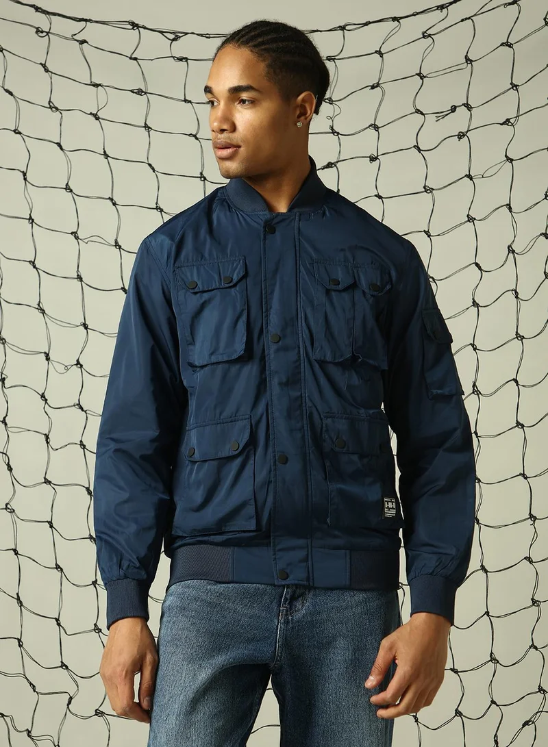 Hubberholme Men's Navy 100% Polyester Solid Oversized Jacket