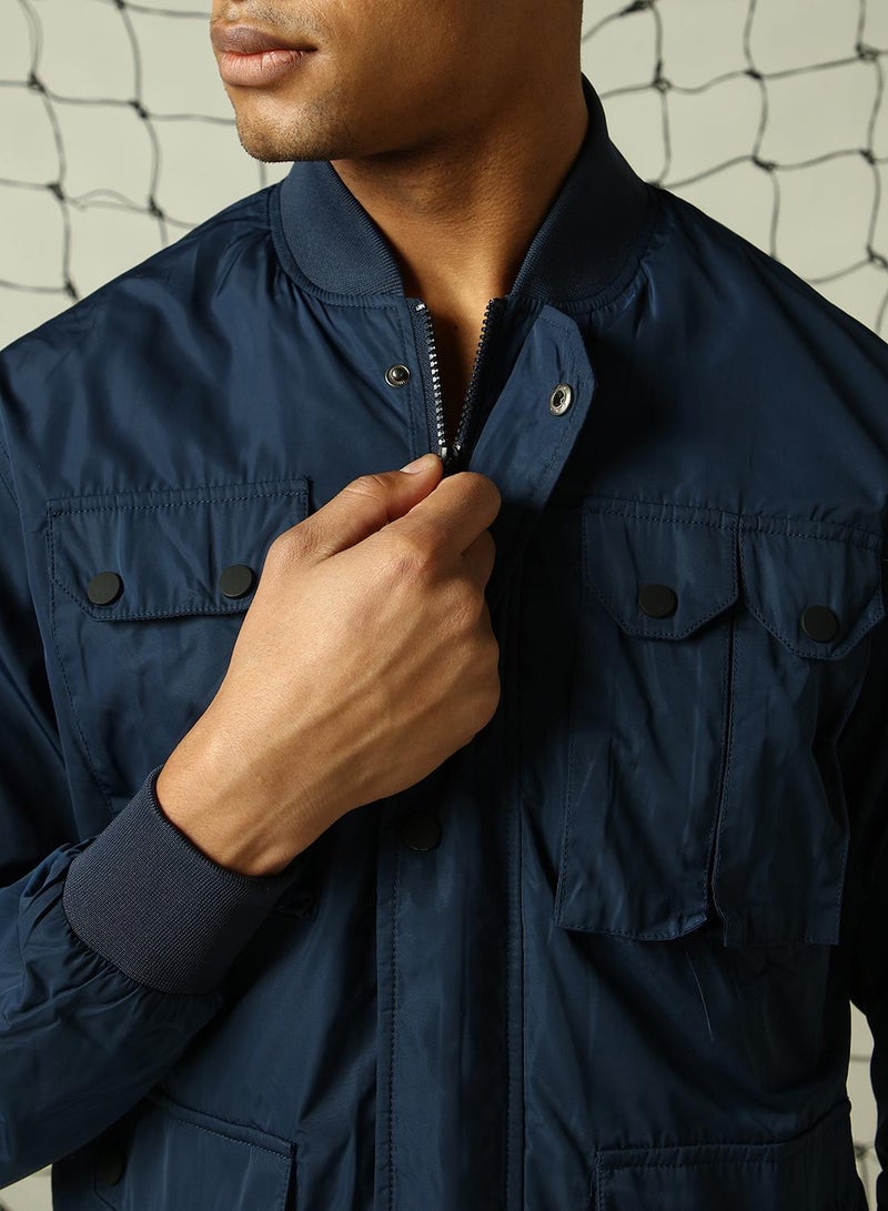 Hubberholme Men's Navy 100% Polyester Solid Oversized Jacket  - Image 5