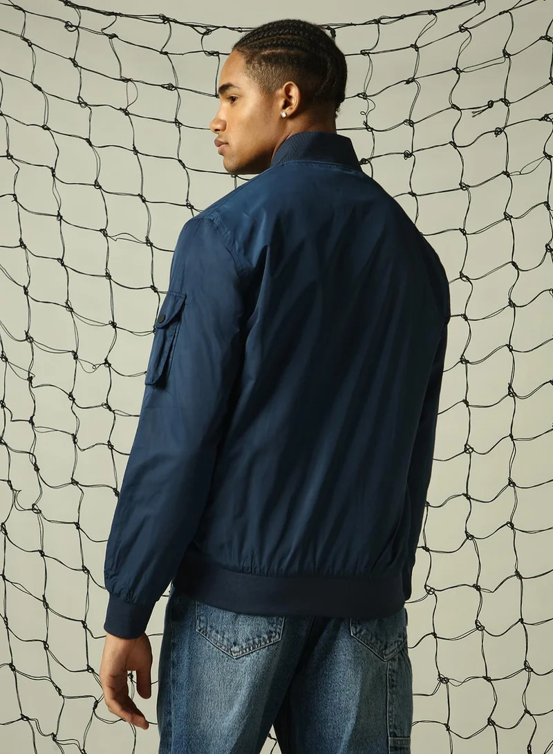 Hubberholme Men's Navy 100% Polyester Solid Oversized Jacket