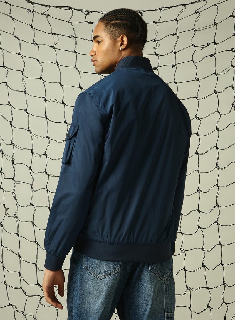 Hubberholme Men's Navy 100% Polyester Solid Oversized Jacket  - Image 3
