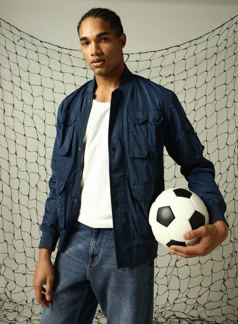 Hubberholme Men's Navy 100% Polyester Solid Oversized Jacket  - Image 1