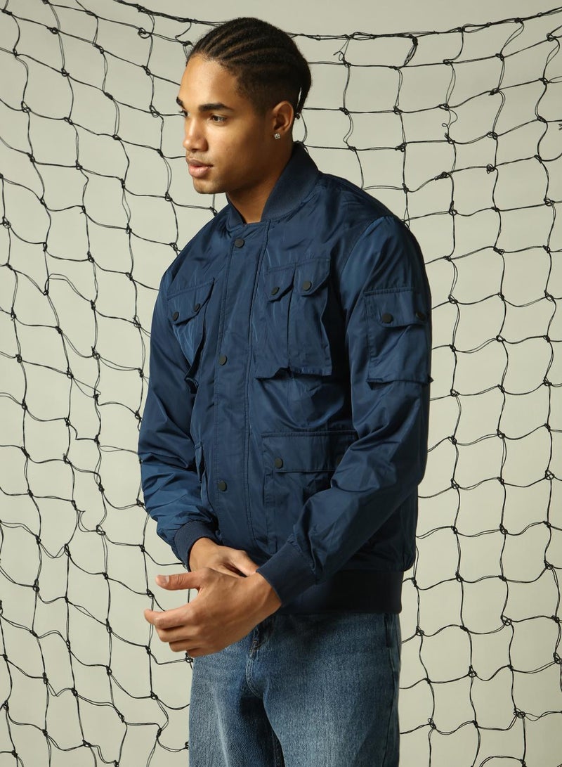 Hubberholme Men's Navy 100% Polyester Solid Oversized Jacket  - Image 2