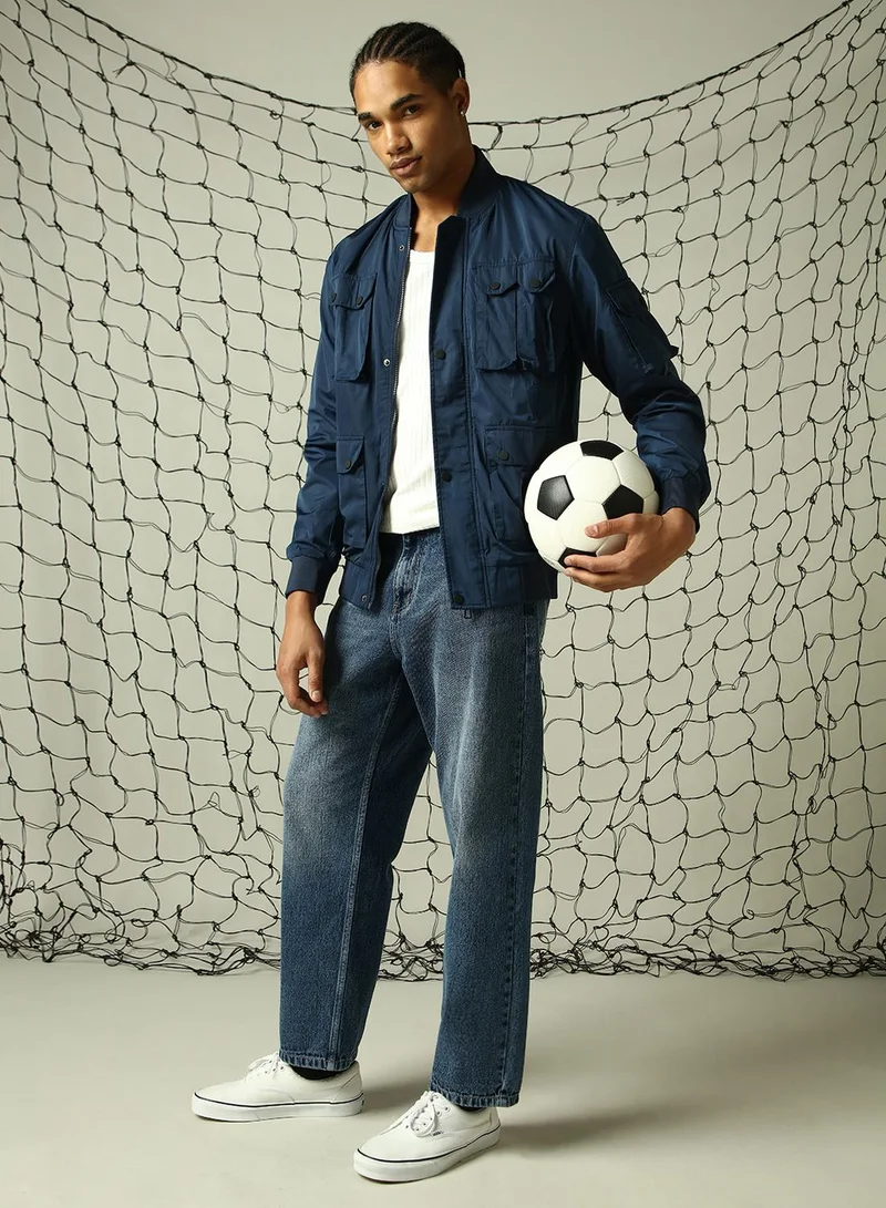 Hubberholme Men's Navy 100% Polyester Solid Oversized Jacket