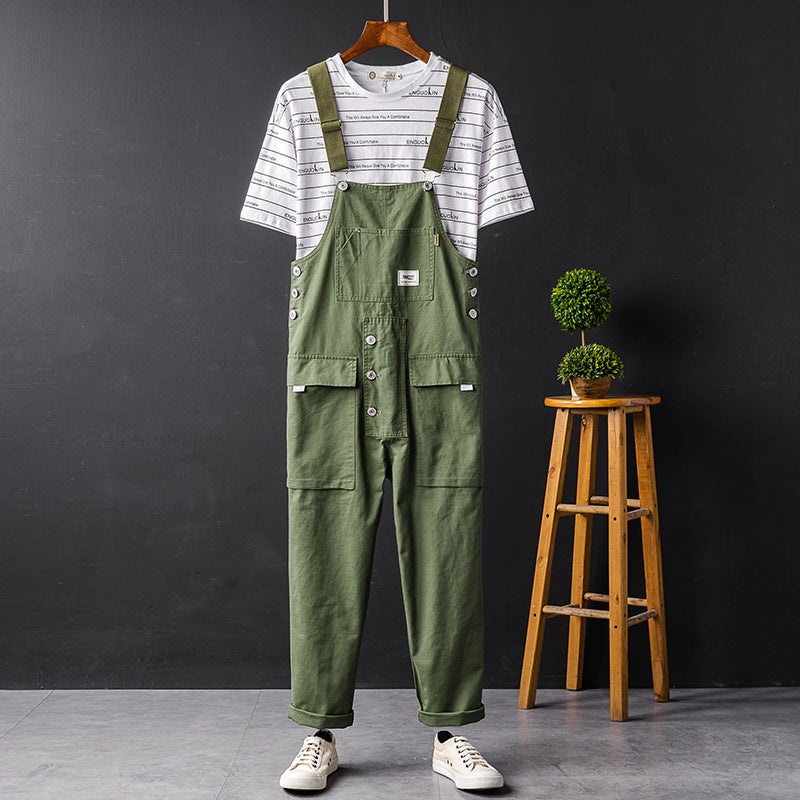 Japanese Style Vintage Multi-Pocket Overalls Jumpsuit Men'S Trendy Brand Straight Loose Casual Trousers Men'S And Women'S Sling Suspender Pants - Image 1