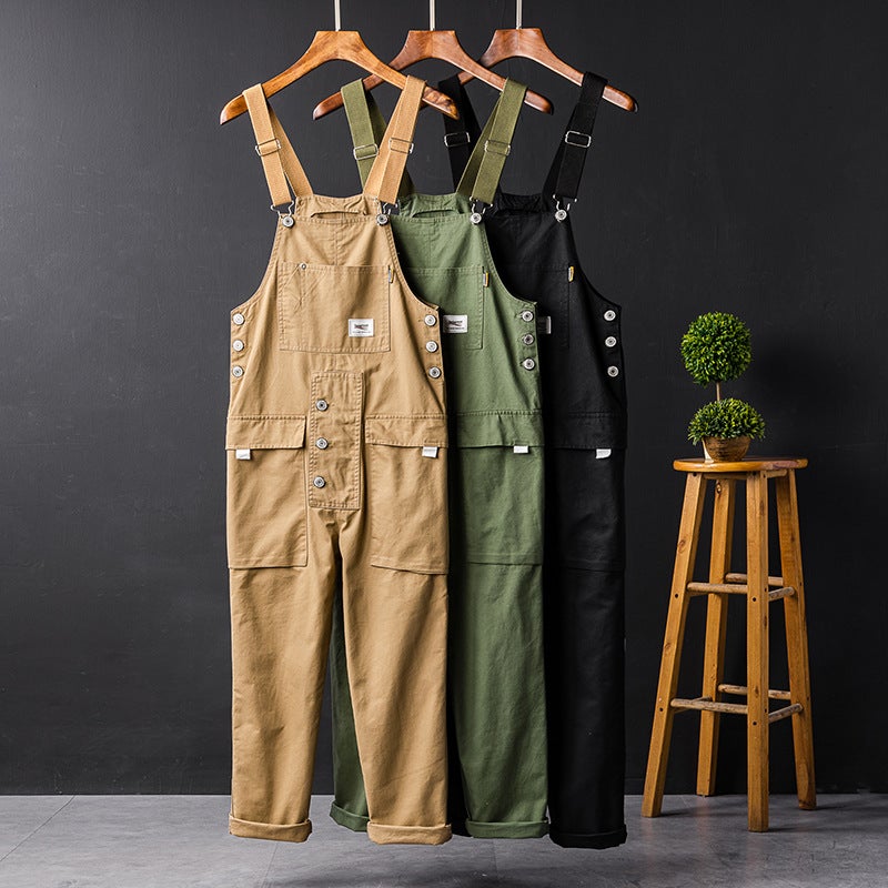 Japanese Style Vintage Multi-Pocket Overalls Jumpsuit Men'S Trendy Brand Straight Loose Casual Trousers Men'S And Women'S Sling Suspender Pants - Image 3