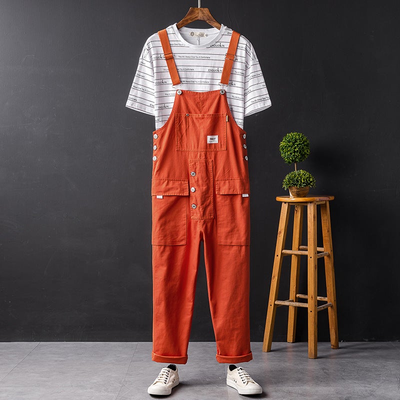 Japanese Style Vintage Multi-Pocket Overalls Jumpsuit Men'S Trendy Brand Straight Loose Casual Trousers Men'S And Women'S Sling Suspender Pants - Image 4