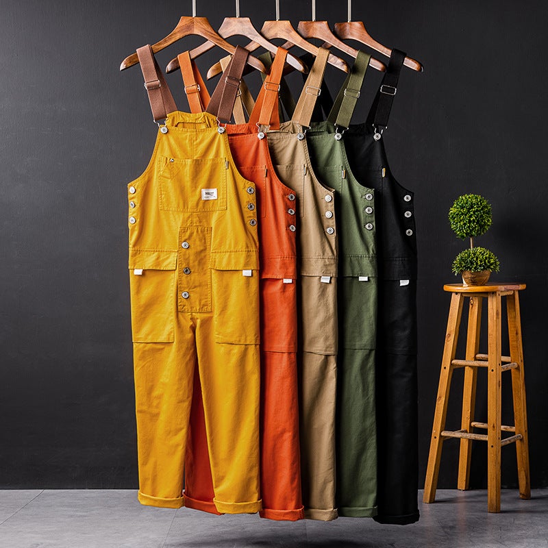 Japanese Style Vintage Multi-Pocket Overalls Jumpsuit Men'S Trendy Brand Straight Loose Casual Trousers Men'S And Women'S Sling Suspender Pants - Image 2