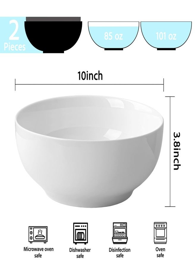 YALONG Serving Bowls,101oz (10") Large Salad Bowl Set of 2, Large Ceramic Bowls for Party, White Serving Bowls for Salad,Fruit,Pasta and Dinner, Microwave Dishwasher Safe - Image 3