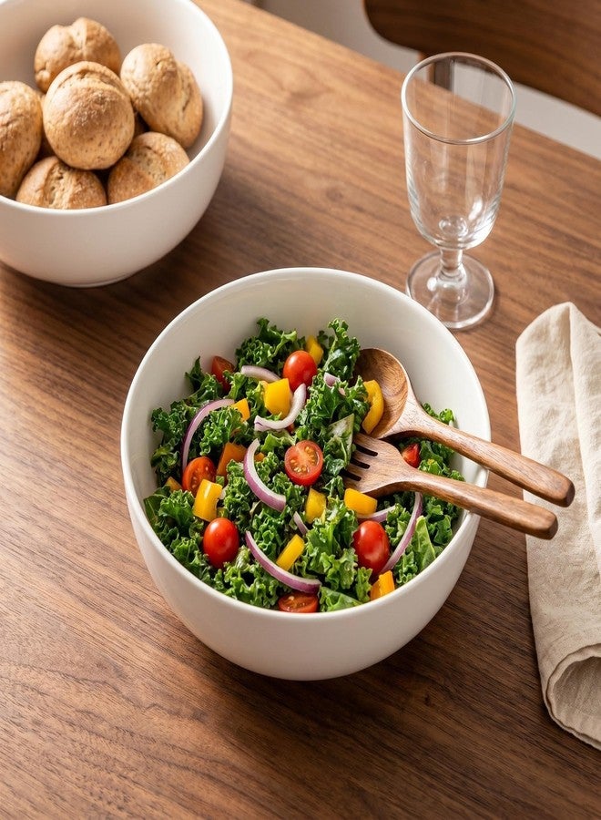 YALONG Serving Bowls,101oz (10") Large Salad Bowl Set of 2, Large Ceramic Bowls for Party, White Serving Bowls for Salad,Fruit,Pasta and Dinner, Microwave Dishwasher Safe - Image 2