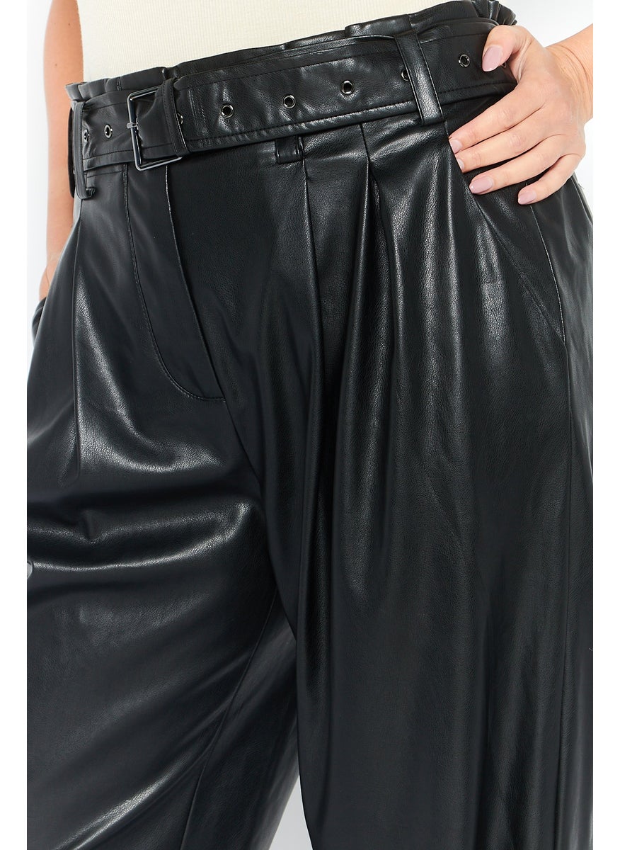 Women Solid Faux Leather Paperbag Pants, Black - pzsku/ZA6BAE8A0F4B499260947Z/45/_/1737642558/732b1abd-cd2d-4860-9684-17cdaa3c5f59