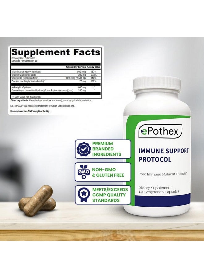EPOTHEX Immune Support Protocol - Powerful Blend of Vitamin C, N-Acetyl Cysteine, Zinc, Vitamin D 2500 IU, Vitamin A, Quercetin - 120 Count (2 mo Supply) - Image 2