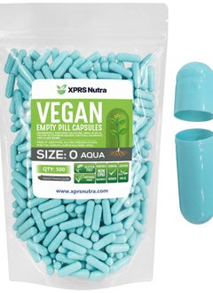 XPRS Nutra Size 0 Empty Capsules - Empty Vegan Capsules - 500 Count Vegetarian Empty Pill Capsules - DIY Vegetable Capsule Filling - Veggie Pill Capsules Empty Caps (Aqua)  - Image 1