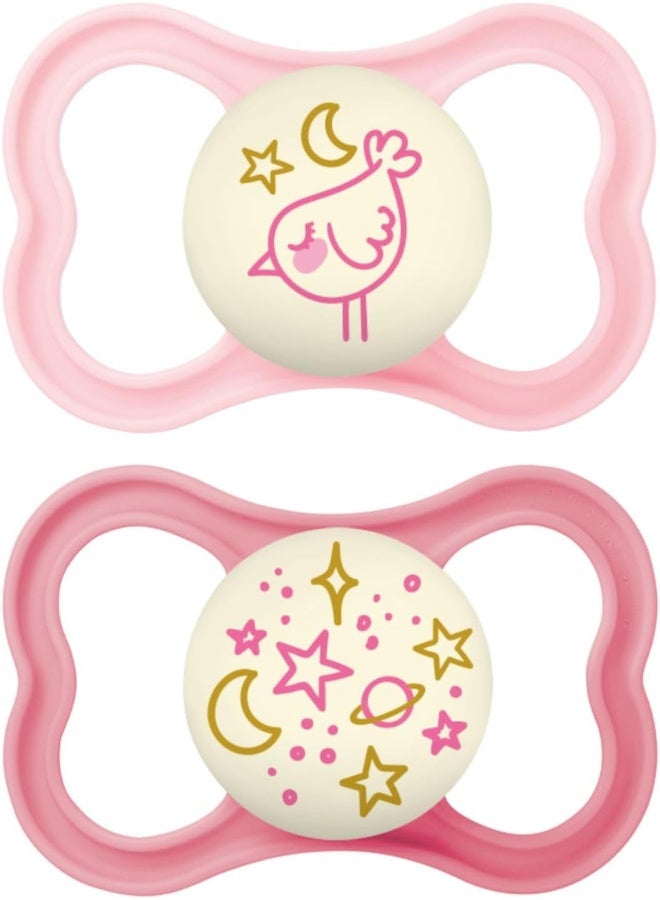 MAM Supreme Night Baby Pacifier, for Sensitive Skin, Patented, 2 Pack, 6-16 Months, Girl - Image 1