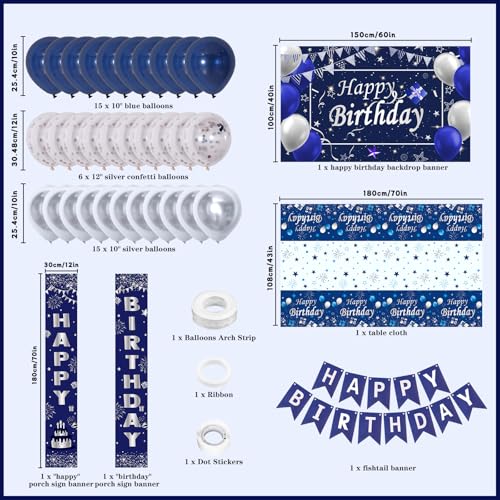 Nigifter Blue Birthday Decorations 37 PCS Blue and Silver Party Decorations for Men Boys Women Girls Happy Birthday Backdrop Banner Tablecloth Party Supplies Confetti Balloons Arch - Image 5