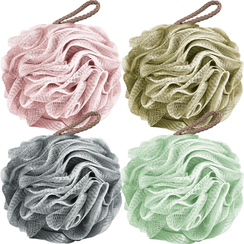 Fu Store Loofah Sponge Shower Loofahs 50g Bath Sponges Mesh Balls 4 Colors for Body Scrubber Exfoliator Wash Back Scrubbers Bathroom Men Women - 4 Pack Cleaning Bathing Accessories - Image 1