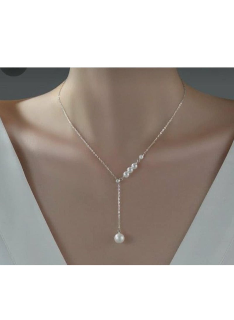 اكسوارات ار ايه سلسله نسائية أنيقة من سلسلة فضي ولؤلؤ اوف وايت  - Image 1