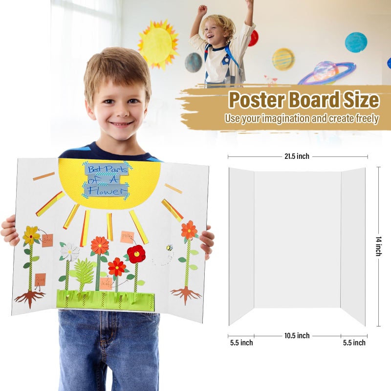 BXIHUR 4 Pcs Trifold Poster Board, 21.5x14 inches Small White Poster Board Comes with Sticky Accessories, Corrugated Presentation Boards, Display Board for School Projects, Business Presentations - Image 3