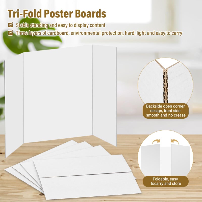 BXIHUR 4 Pcs Trifold Poster Board, 21.5x14 inches Small White Poster Board Comes with Sticky Accessories, Corrugated Presentation Boards, Display Board for School Projects, Business Presentations - Image 4