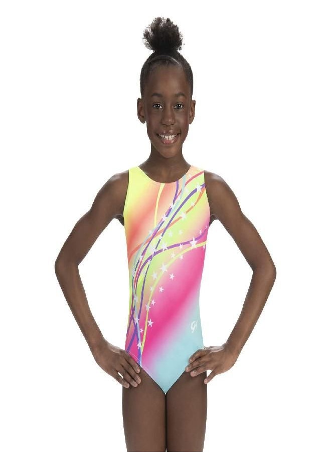 GK GK Stars Gymnastics & Dance Leotard for Girls and Toddlers - Activewear One Piece Outfit in Fun Colorful Prints (Child Medium, Rainbow Starburst)  - Image 2