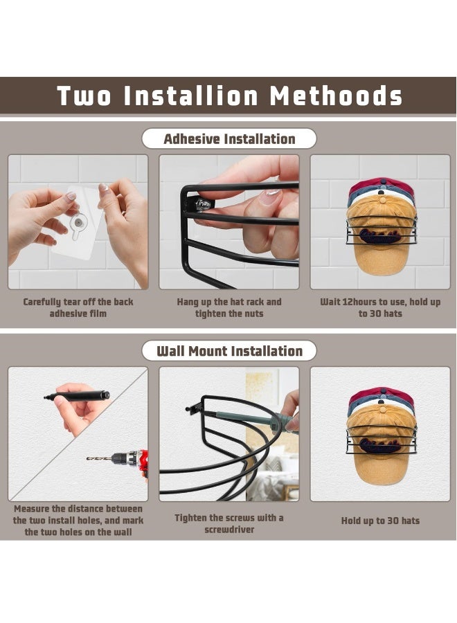 Metal Hat Racks, Holds Up to 30 Baseball Caps, Wall and Door Cap Organizers, 2 Pack  - Image 5