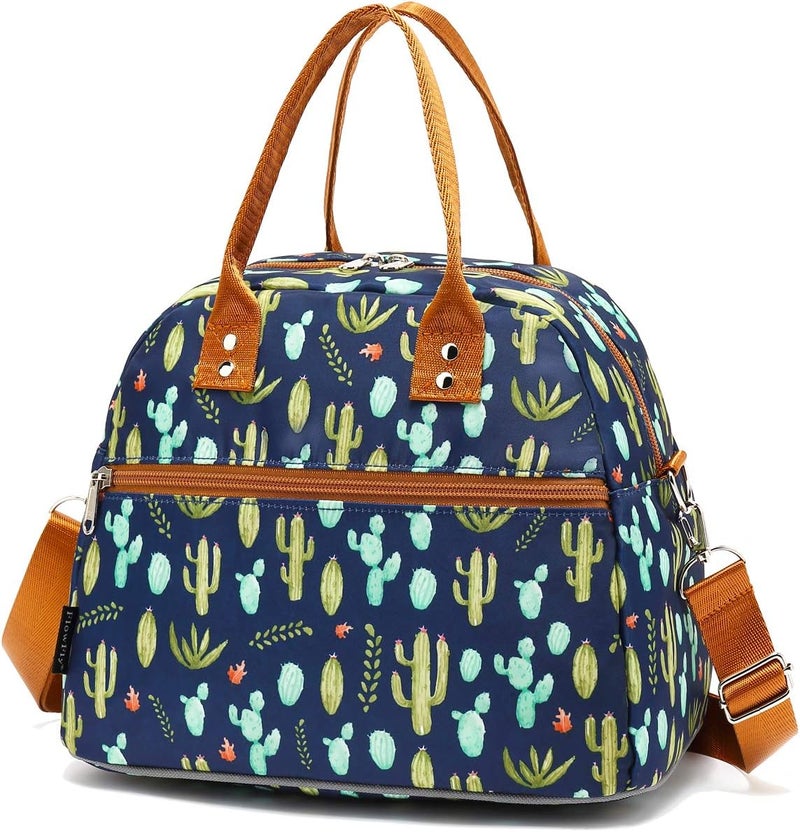 FlowFly Insulated Lunch Bag With Shoulder Strap for Women, Men, and Kids, Large and Reusable, Handle, Freezable Work and School Travel Tote and Meal Prep Organizer,Cactus - Image 1