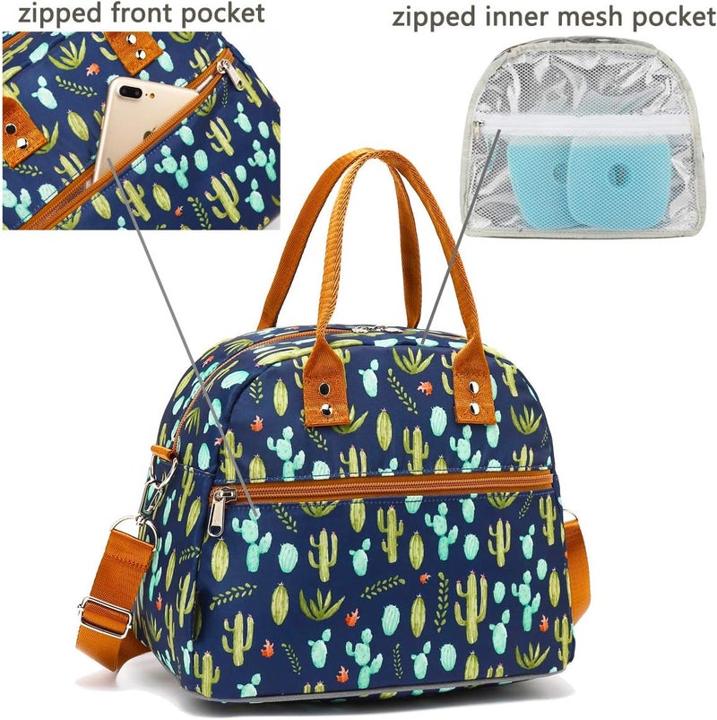 FlowFly Insulated Lunch Bag With Shoulder Strap for Women, Men, and Kids, Large and Reusable, Handle, Freezable Work and School Travel Tote and Meal Prep Organizer,Cactus - Image 4