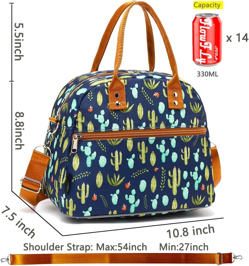 FlowFly Insulated Lunch Bag With Shoulder Strap for Women, Men, and Kids, Large and Reusable, Handle, Freezable Work and School Travel Tote and Meal Prep Organizer,Cactus - Image 3