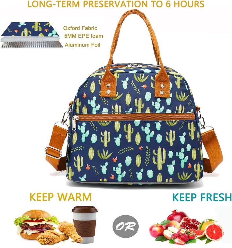 FlowFly Insulated Lunch Bag With Shoulder Strap for Women, Men, and Kids, Large and Reusable, Handle, Freezable Work and School Travel Tote and Meal Prep Organizer,Cactus - Image 2